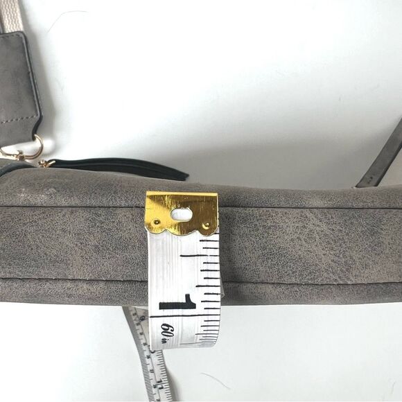 VR Nyc Zip Closure Webbing Strap Whipstitch Greige Crossbody Bag - Picture 15 of 16